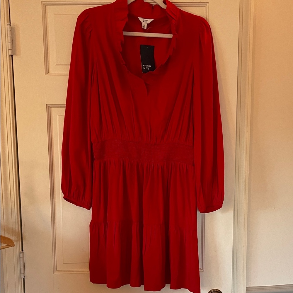 Crown & Ivy Vibrant Red Long Sleeve Dress